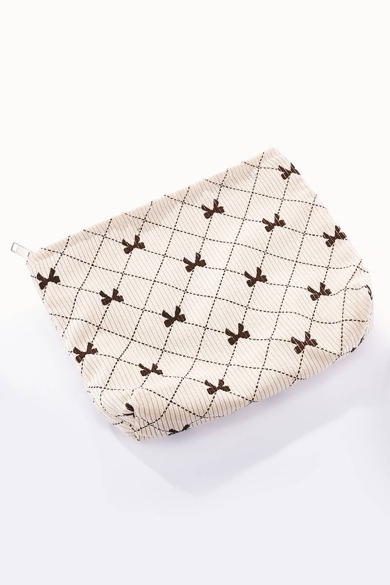 Kosmetiktasche mit Schleifen, braun beige