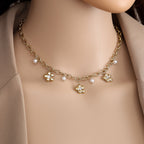 kette edelstahl blumen und perlen wasserfest und nickelfrei 