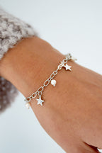 Armband Stargirl - mit Perlen und Sternen, Edelstahl wasserfest, nickelfrei, silber und gold