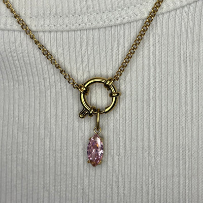 wasserfester Charm Anhänger mit rosa Glitzerstein
