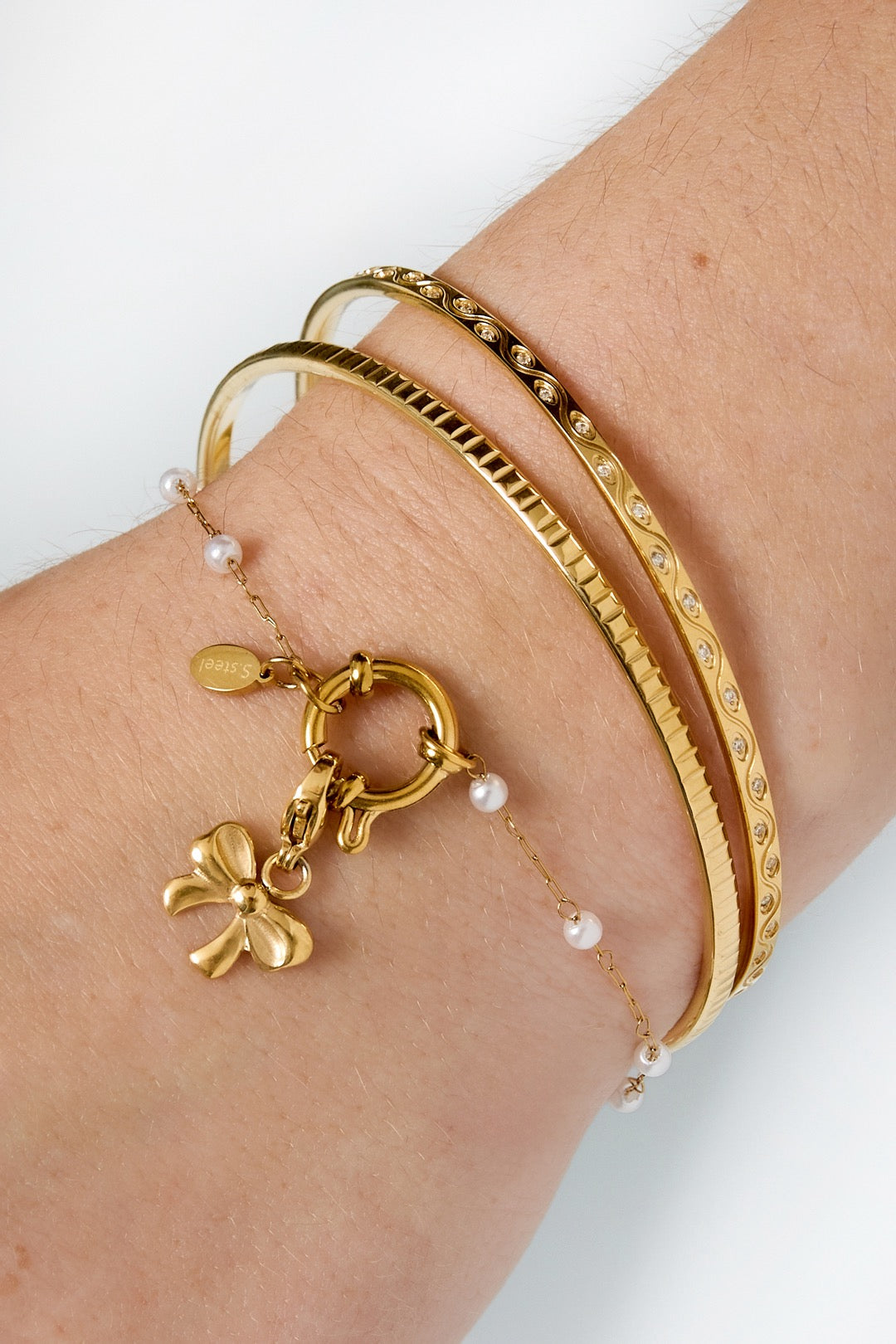 Charm Armband Perlen gold, Edelstahl