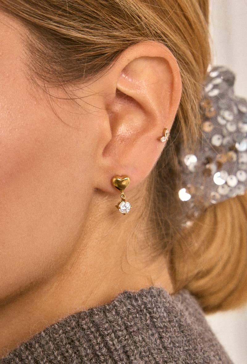 Ohrringe Herz und Glitzerstein wasserfest und nickelfrei, gold und silber 