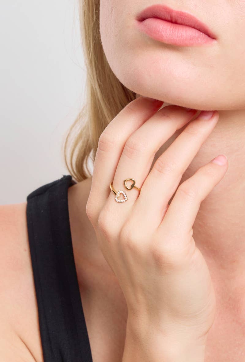 wasserfester nickelfreier Ring mit Herzen Strass