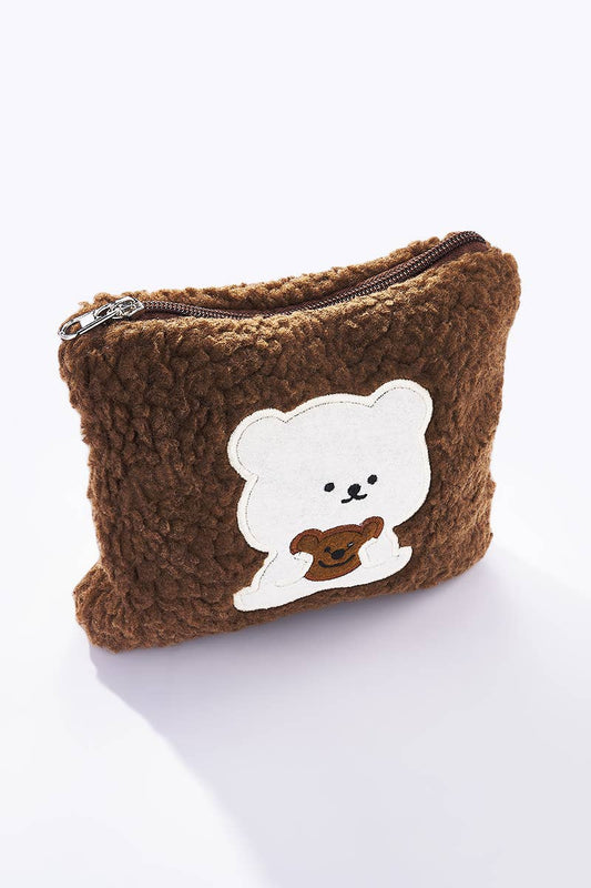 flauschige Kosmetiktasche Teddy braun Herbst